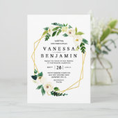 Hydrangea Elegant White Gold Roos Floral Wedding I Kaart (Staand voorkant)