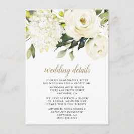 Hydrangea Elegant White Gold Roos Floral Wedding Informatiekaartje