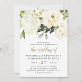 Hydrangea Elegant White Gold Roos Floral Wedding Kaart (Voorkant)