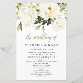 Hydrangea Elegant White Gold Roos Wedding Programs