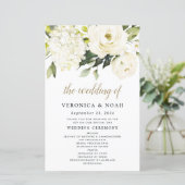 Hydrangea Elegant White Gold Roos Wedding Programs (Staand voorkant)