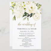 Hydrangea Elegant White Gold Roos Wedding Programs (Voorkant / Achterkant)