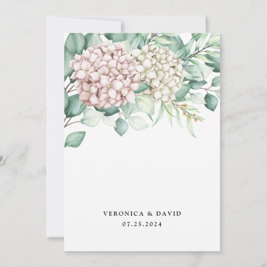 Hydrangea Elegant White Green Roos Floral Wedding Kaart (Achterkant)