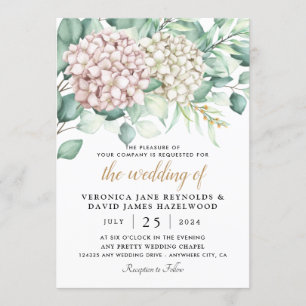 Hydrangea Elegant White Green Roos Floral Wedding Kaart