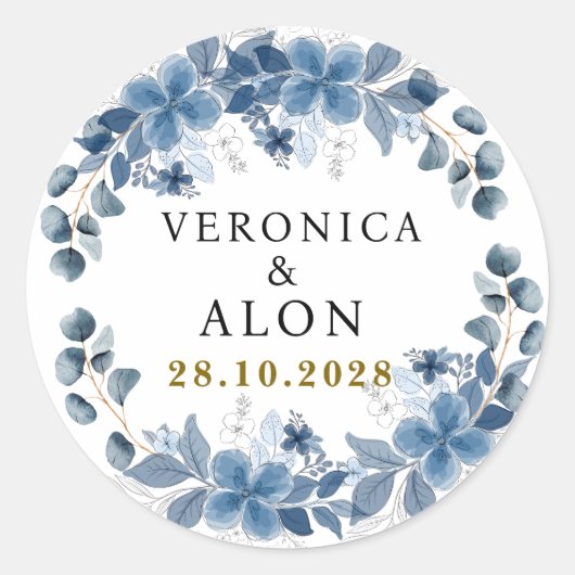 Hydrangea Elegant White Rose Floral Wedding Ronde Sticker (Voorkant)