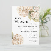 Hydrangea Elegant White Wedding Save The Date Kaart (Staand voorkant)