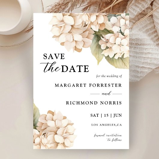 Hydrangea Elegant White Wedding Save The Date Kaart