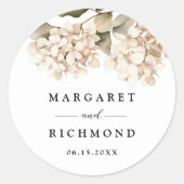 Hydrangea Elegant Witte Bloemen Huwelijk Ronde Sticker (Voorkant)