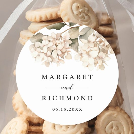 Hydrangea Elegant Witte Bloemen Huwelijk Ronde Sticker