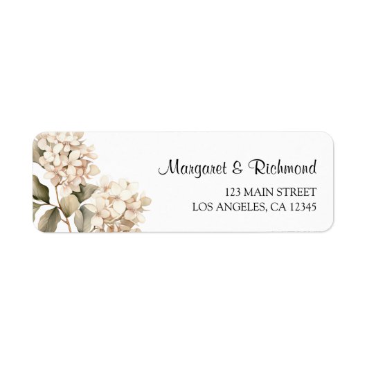 Hydrangea Elegant Witte Bloemen Trouwadres Etiket (Voorkant)
