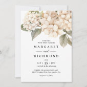 Hydrangea Elegante Waterverf Witte Bloemen Huwelij Kaart (Voorkant)