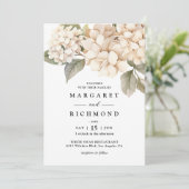 Hydrangea Elegante Waterverf Witte Bloemen Huwelij Kaart (Staand voorkant)
