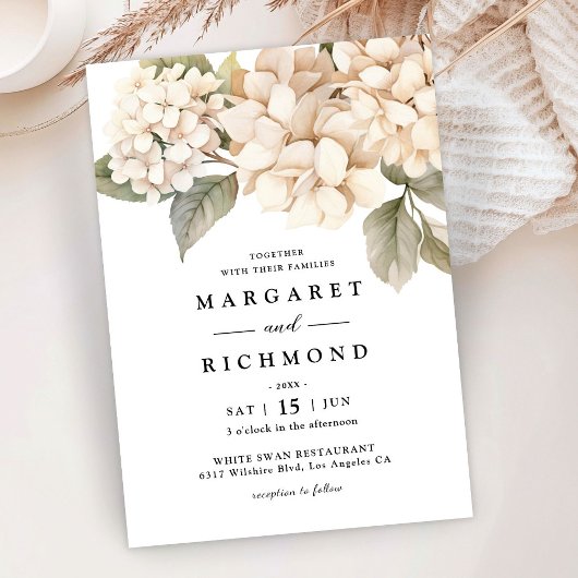 Hydrangea Elegante Waterverf Witte Bloemen Huwelij Kaart