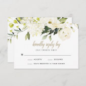 Hydrangea Elegante Wit Gouden Roos Bloem Bruiloft RSVP Kaartje (Voorkant / Achterkant)