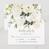 Hydrangea Elegante Wit Gouden Roze Bloem Bruiloft RSVP Kaartje (Voorkant / Achterkant)