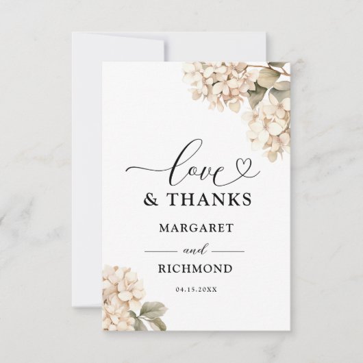 Hydrangea Elegante Witte Bloemen Huwelijk Bedankt (Voorkant)