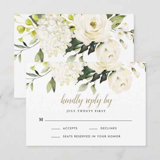 Hydrangea Elegante Witte Gouden Roze Bloemige Brui RSVP Kaartje (Voorkant / Achterkant)