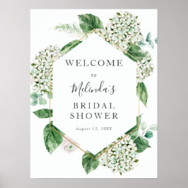 Hydrangea en groen bruidsuitnodiging welkomstbord poster