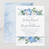 Hydrangea en groen stoffig blauw bloemenbruiloft kaart (Voorkant / Achterkant)