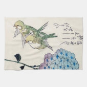 Hydrangea en Groenlingen, Hiroshige, Ukiyo-e Theedoek (Horizontaal)