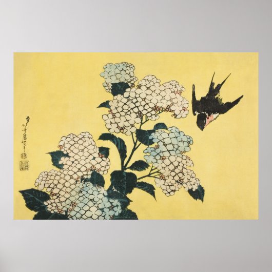 Hydrangea en  Japanse kunst Poster (Voorkant)