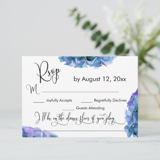 Hydrangea en kalligrafie Song Request RSVP (Staand voorkant)