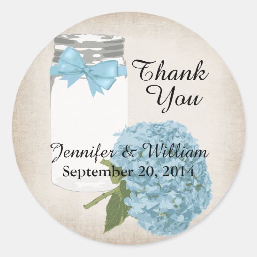 Hydrangea en Mason Jar Wedding Favor Sticker (Voorkant)