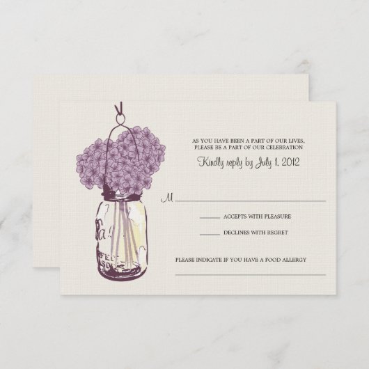 Hydrangea en Mason Jar Wedding RSVP (Voorkant / Achterkant)