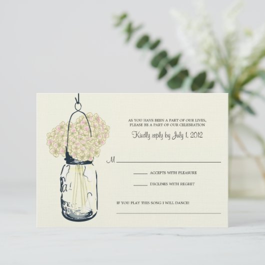 Hydrangea en Mason Jar Wedding RSVP (Staand voorkant)