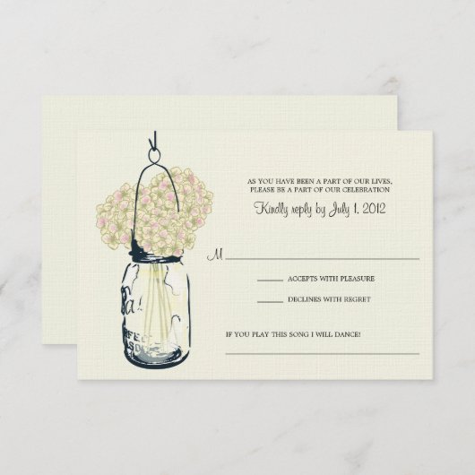 Hydrangea en Mason Jar Wedding RSVP (Voorkant / Achterkant)