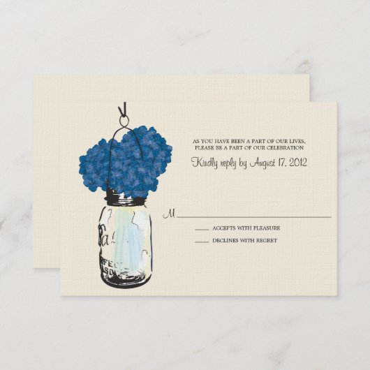 Hydrangea en Mason Jar Wedding RSVP (Voorkant / Achterkant)