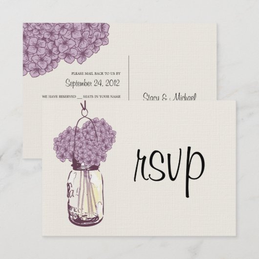 Hydrangea en Mason Jar Wedding RSVP (Voorkant / Achterkant)