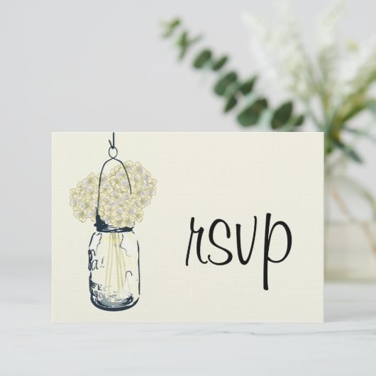 Hydrangea en Mason Jar Wedding RSVP (Staand voorkant)