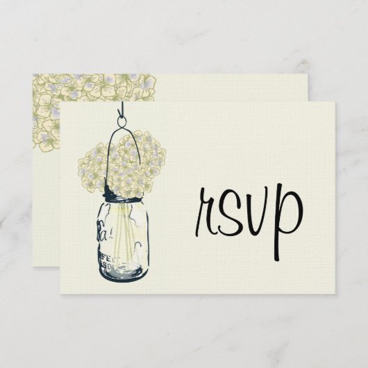 Hydrangea en Mason Jar Wedding RSVP (Voorkant / Achterkant)