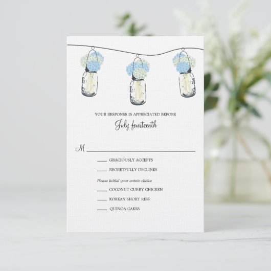 Hydrangea en Mason Jar Wedding RSVP (Staand voorkant)