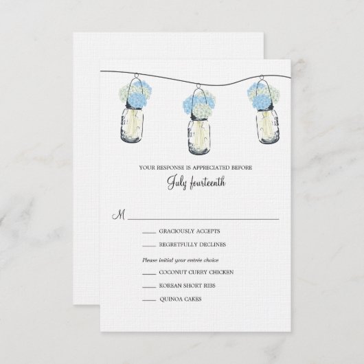 Hydrangea en Mason Jar Wedding RSVP (Voorkant / Achterkant)