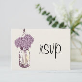 Hydrangea en Mason Jar Wedding RSVP Kaartje (Staand voorkant)