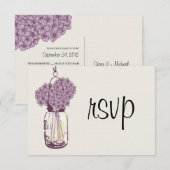 Hydrangea en Mason Jar Wedding RSVP Kaartje (Voorkant / Achterkant)