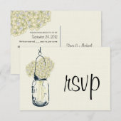 Hydrangea en Mason Jar Wedding RSVP Kaartje (Voorkant / Achterkant)