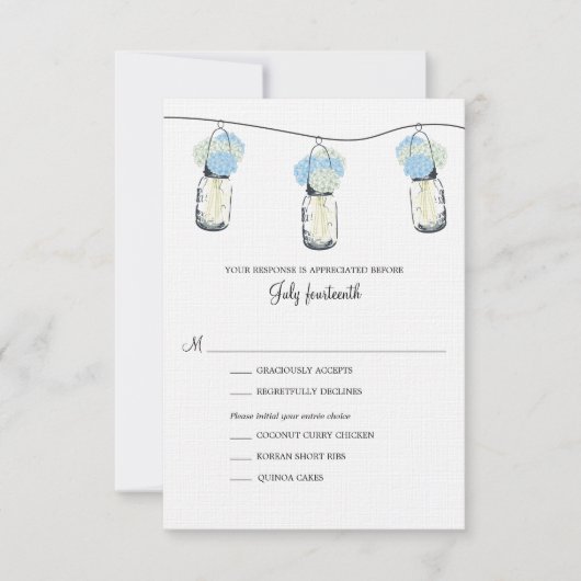 Hydrangea en Mason Jar Wedding RSVP Kaartje (Voorkant)