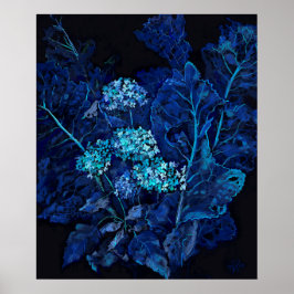 Hydrangea en mierikswortel Floral Painting Black B Poster