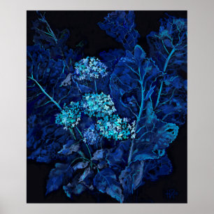 Hydrangea en mierikswortel Floral Painting Black B Poster