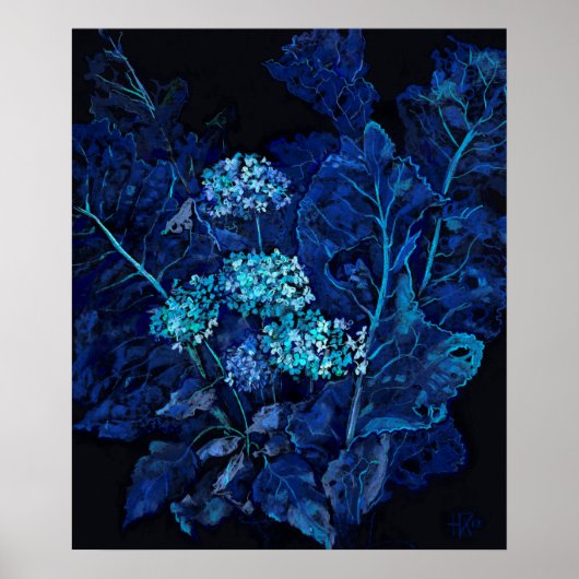 Hydrangea en mierikswortel Floral Painting Black B Poster (Voorkant)