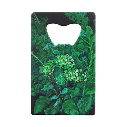 Hydrangea en mierikswortel Kunstzwart en groen Creditkaart Flessenopener (Achterkant)