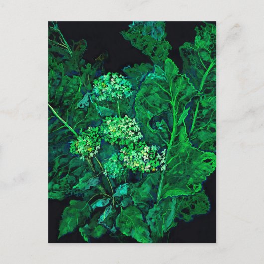 Hydrangea en mierikswortel Kunstzwart en groen Feestdagenkaart (Voorkant)