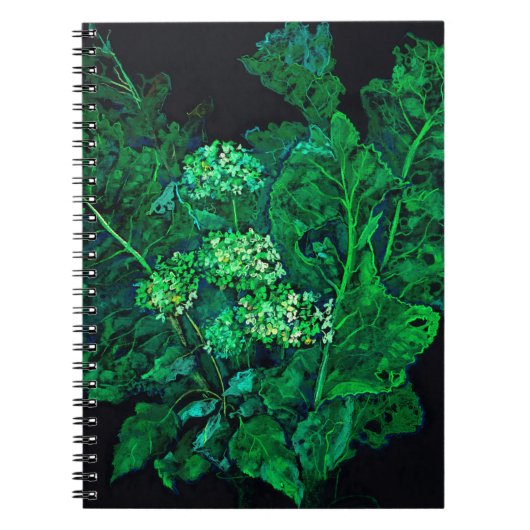 Hydrangea en mierikswortel Kunstzwart en groen Notitieboek (Voorkant)