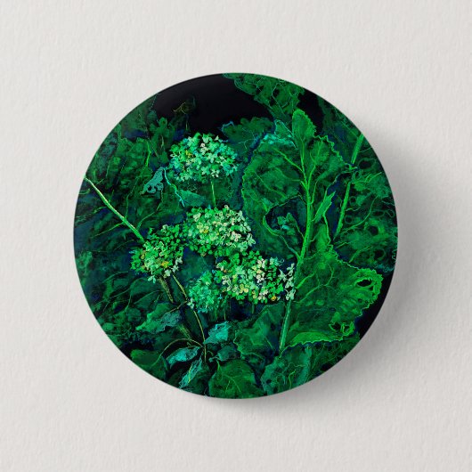 Hydrangea en mierikswortel Kunstzwart en groen Ronde Button 5,7 Cm (Voorkant)
