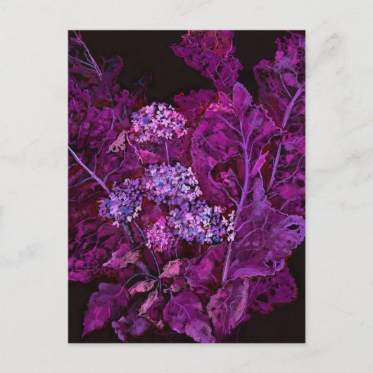 Hydrangea en mierikswortel Kunstzwart Paars Feestdagenkaart (Voorkant)