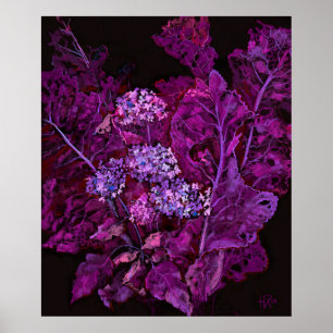 Hydrangea en mierikswortel Kunstzwart Paars Poster