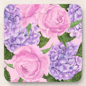 Hydrangea en pony-patroon bier onderzetter (Voorkant)